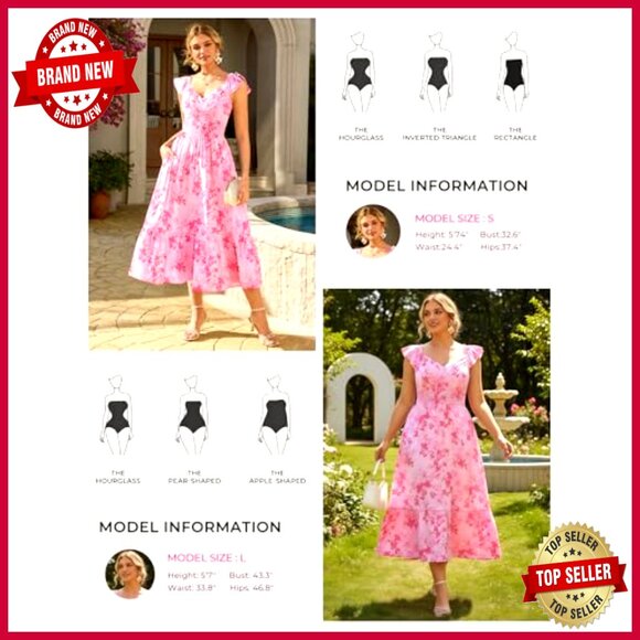 Floral Maxi Dress Ruffle Sleeve Smocked Sundress Flowy Wedding Guest Long - Picture 6 of 7